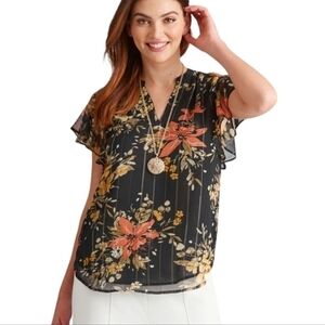 Tahari Floral Ruffle Cap Sleeve Top